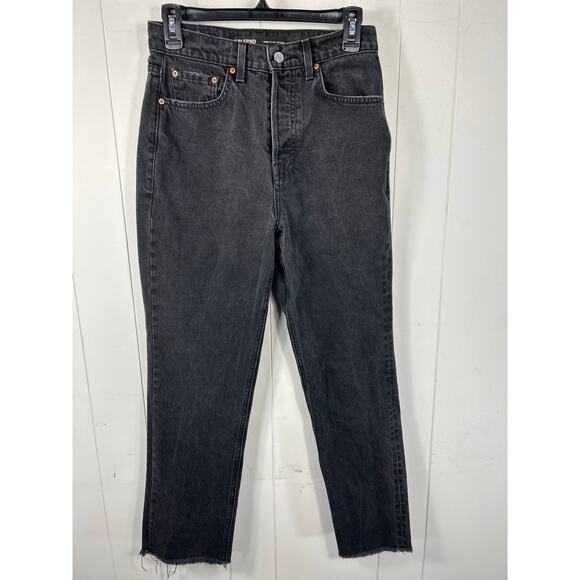 GRLFRND X Revolve Cassidy Frayed Mid-rise Straight-leg Jeans In Black. Size 26 - Picture 2 of 7